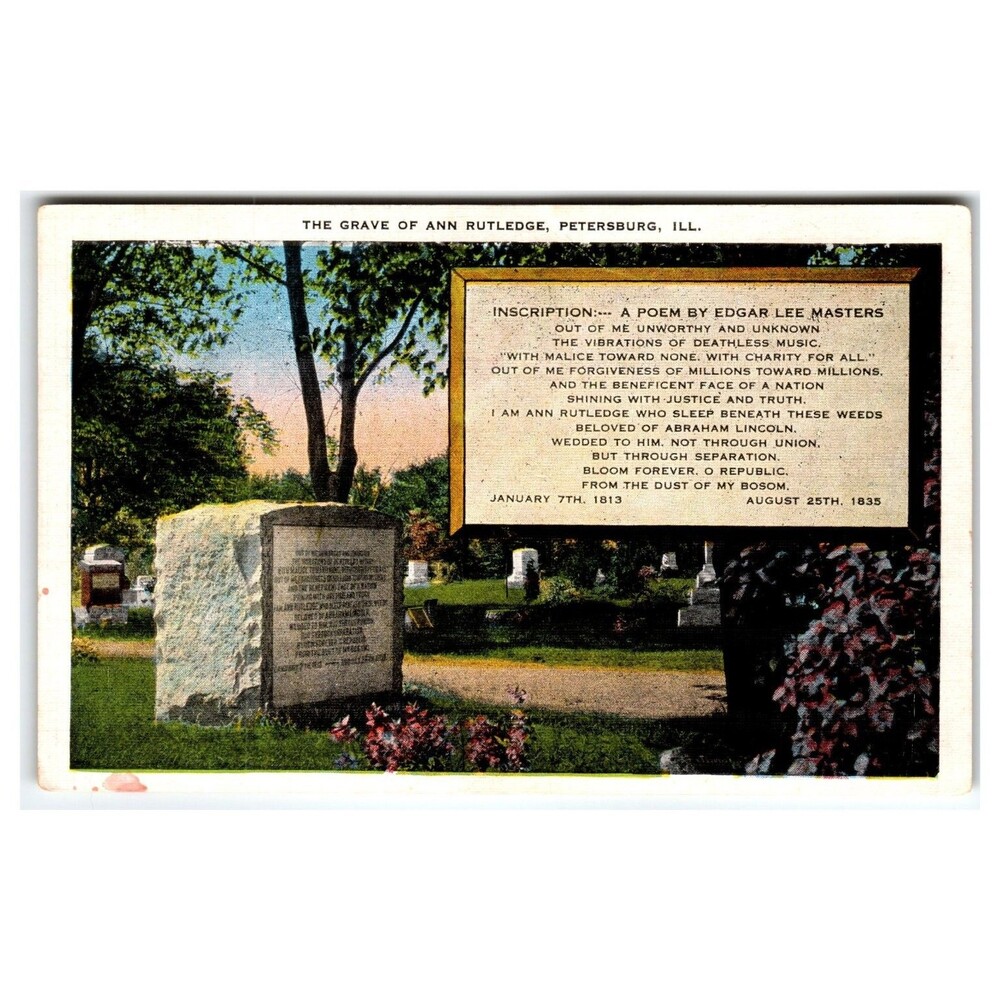 Ann Rutledge Grave Petersburg IL Lincoln Series 43 Natural Color Postcard